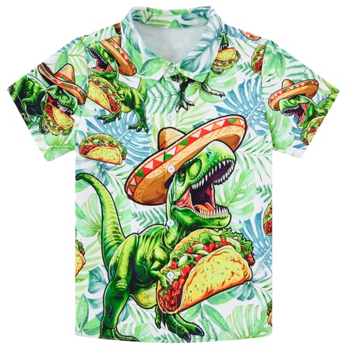 Image of uideazone Boys Hawaiian Shirts Novelty Printed Funky Short Sleeve Button Down Shirt Kids Aloha Luau Shirt 7-14T