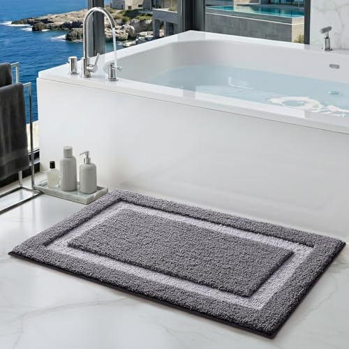 Image of Color&Geometry Gray Bathroom Rugs 36x24, Extra Soft Absorbent Microfiber Bath Rugs, Non-Slip Bathroom mat, Washable Plush Bath Mats for Bathroom, Shower, Bathtub, Laundry, Dark and Light Grey