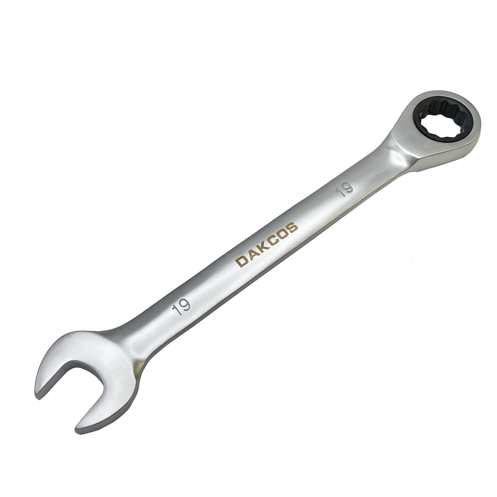 Dakcos Silver Fixed Head Ratchet Spanner 19Mm Ratcheting Combination Wrench Chrome Vanadium Steel