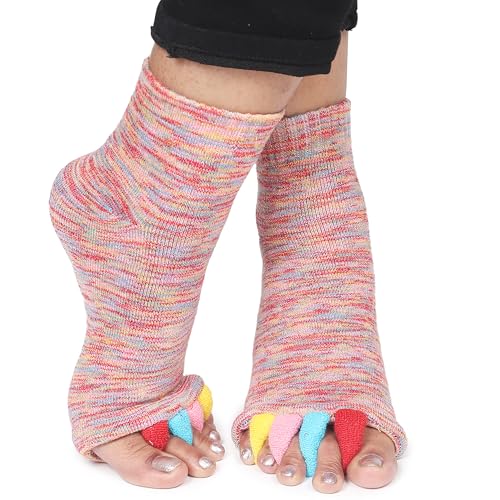 Image of Aegon Foot Alignment Socks Cotton | 5 Toe Separator | For Foot Pain Relief | Bunion Corrector | Hallux Valgus | Plantar Fasciitis | 1 Pair (Multicolor)