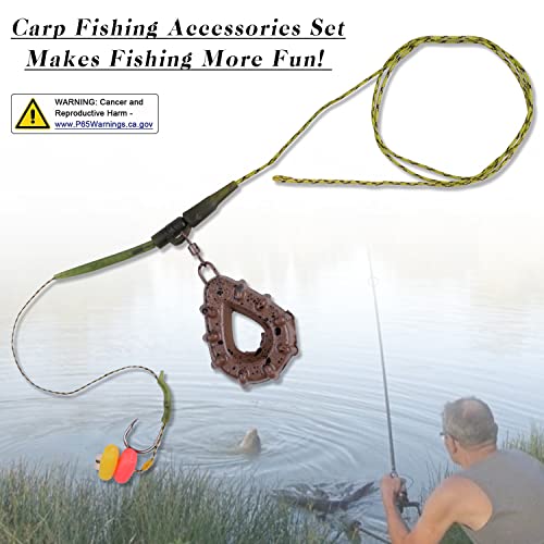 Carp Fishing Hair Rigs Kit,Boilies Fishing Rigs With Carp Sinker Corn Bait Curved Barbed Carp Hook Swivel Carp Fishing Accessories Equipment #TOP6