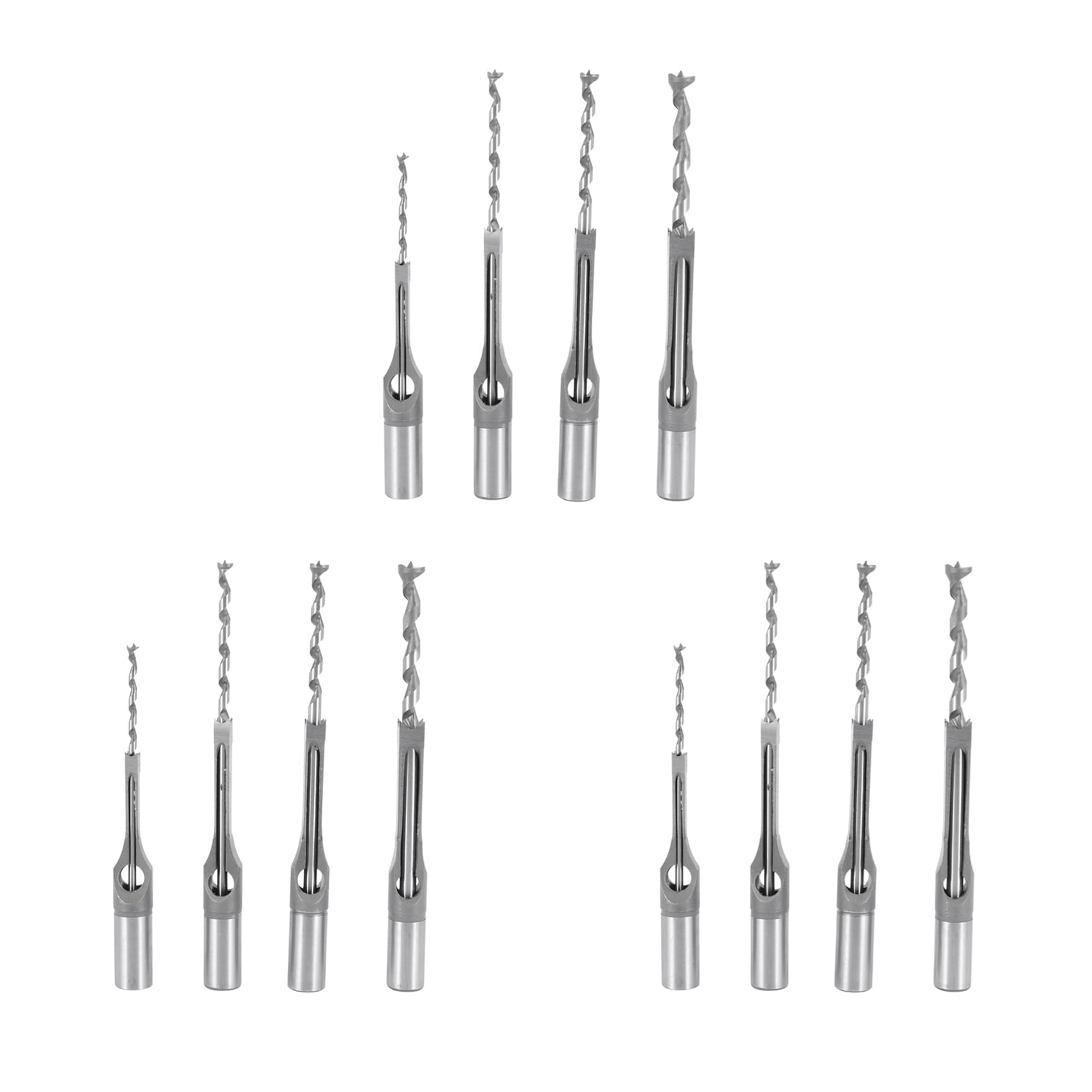 Jnchdghwa Silver 12Pcs Woodworking Square Hole Drill Bits Wood Mortising Chisel Set Mortise Chisel Bit Kits Woodworking Hole Saw Sets