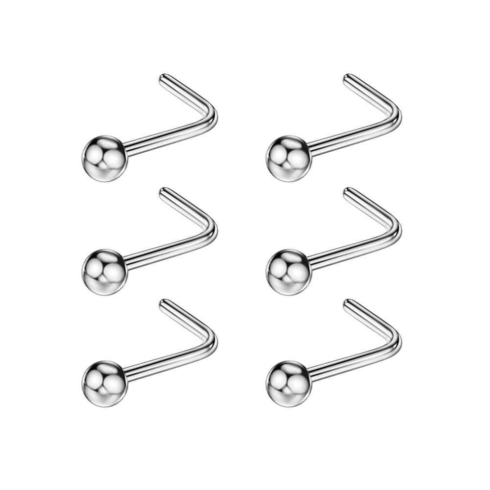 FANSING Nose Rings Surgical Steel Nose Studs L Shaped Nose Rings for Women Men Nostril Piercing Studs with Ball End