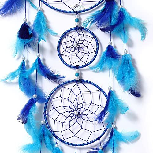 Image of Handmade Dream Catchers Wall Hangings for Home Decor Kids Room Bedroom Livingroom Balcony Feathers Dreamcatcher Wall Decorations Gift Items(Pack of 1, 18LX94Hcm, Turq&NB)
