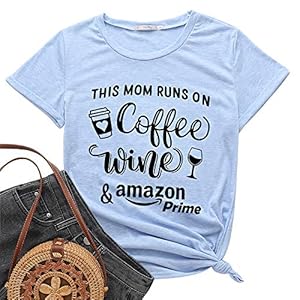 Fanfly Mom Coffee Wine Shirt Women Short Sleeve Funny Graphic Casual Summer Tunic Tops