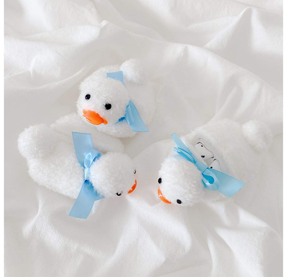 SGVAHY Furry Case for AirPods 1&2 Funny Cute 3D Cartoon Plush Design Duck  White Soft Warm Fluffy Cover with Keychain Kawaii Anti-Fall Protective Case