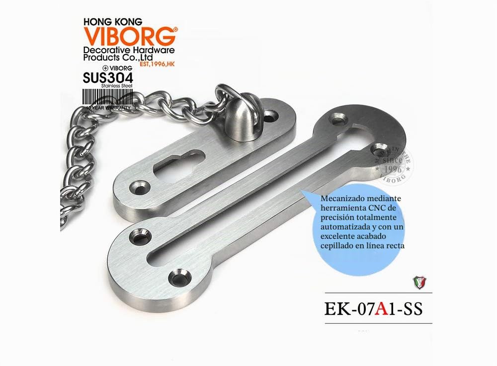 VIBORG Sólido 3mm Acero inoxidable SUS304 extra grueso Cadena para puerta, cadena de seguridad para puertas de entrada