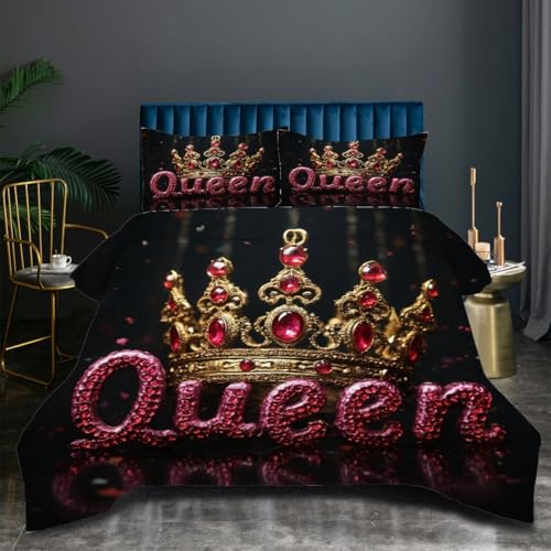 Nuphtun Edredón 150x200 cm Corona De Reina, Ligero Microfibra Juego de Cama 150x200 cm, Colcha Estampada en 3D para Mujer y Hombre