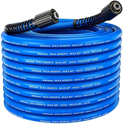 Heliwoo Flexible Pressure Washer Hose 25FT X 1/4", Kink Resistant Max 4000 PSI Power Washing Extension Replacement Hose With Universal M22 Fittings For Gas Electric Pressure Washer