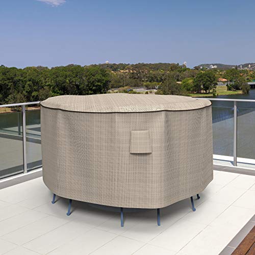 Empirepatio Tan Tweed Patio Bar Table And Chairs Cover, 80" Diameter X 42" Drop #TOP1