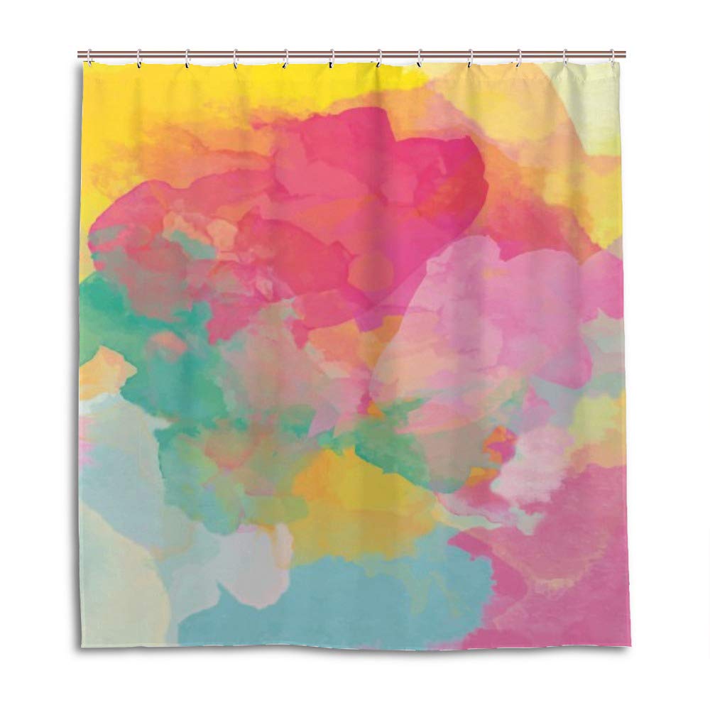 Rideau de douche imperméable anti-moisissure en tissu aquarelle avec œillets renforcés
