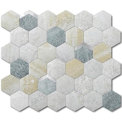 VAOVI Peel and Stick Backsplash Tile,Backsplash Tile for Kitchen Peel and Stick Wall Panels Hexagon Marble Tile(Blue Gray,10pcs)