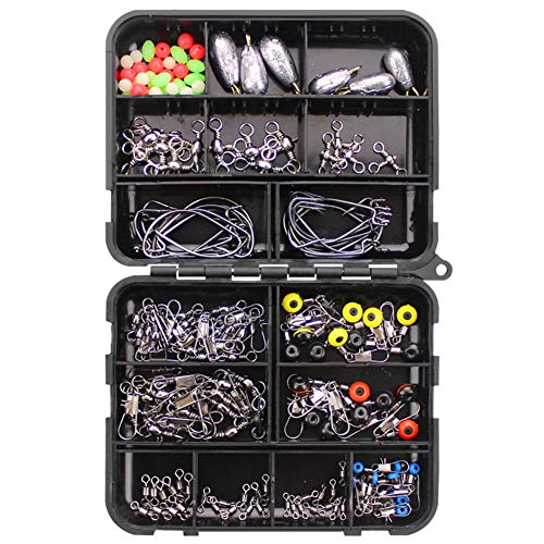 CHSEEO Kit d'accessoires de pêche Accessoires de Pêche Montage Bas de Ligne Hameçon Emerillon Baril Agrafe Anneaux Stop Float Plomb avec Boîte de Rangement#2 Cover