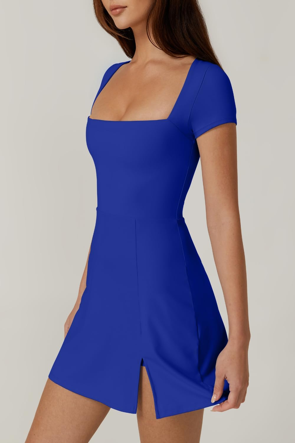 QINSEN Womens Square Neck Tennis Dress Short Sleeve Built in Shorts Golf Athletic Dress with Pockets - Image 5