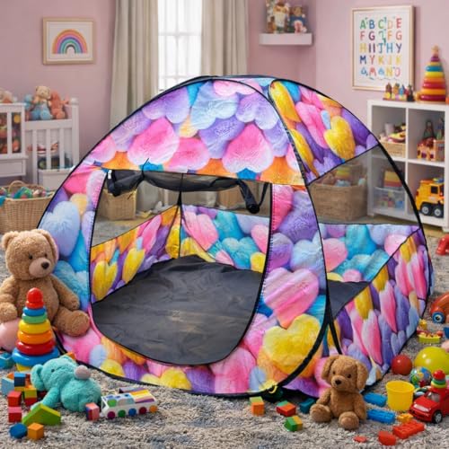 Image of Play House Foldable One Side Round Tent House for Kids Lightweight and Portable |Foldable Tent House for Kids Activity Indoor Outdoor |Play Tent House for Multi Purpose (Color Heart)