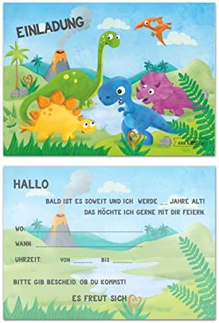 ZELAITE Dino Einladungskarten Kindergeburtstag - Dinosaurier Partyeinladungen Mit Umschlägen