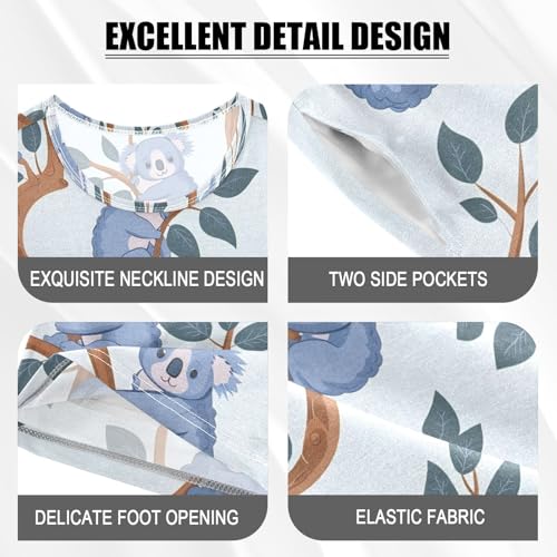 ALAZA Cartoon Cute Koala Leaf Pajamas Short Sleeve 2 Piece Sleepwear Top and Bottom Pajama Set Unisex4