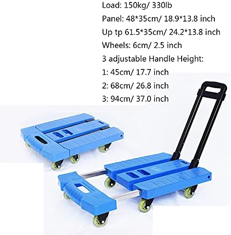 Heavy Duty Folding Push Cart Trolley - 330lbs Capacity, 6 Wheels for Home, Office & Travel - Adjustable Handle, Ideal for Moving Luggage & Cargo