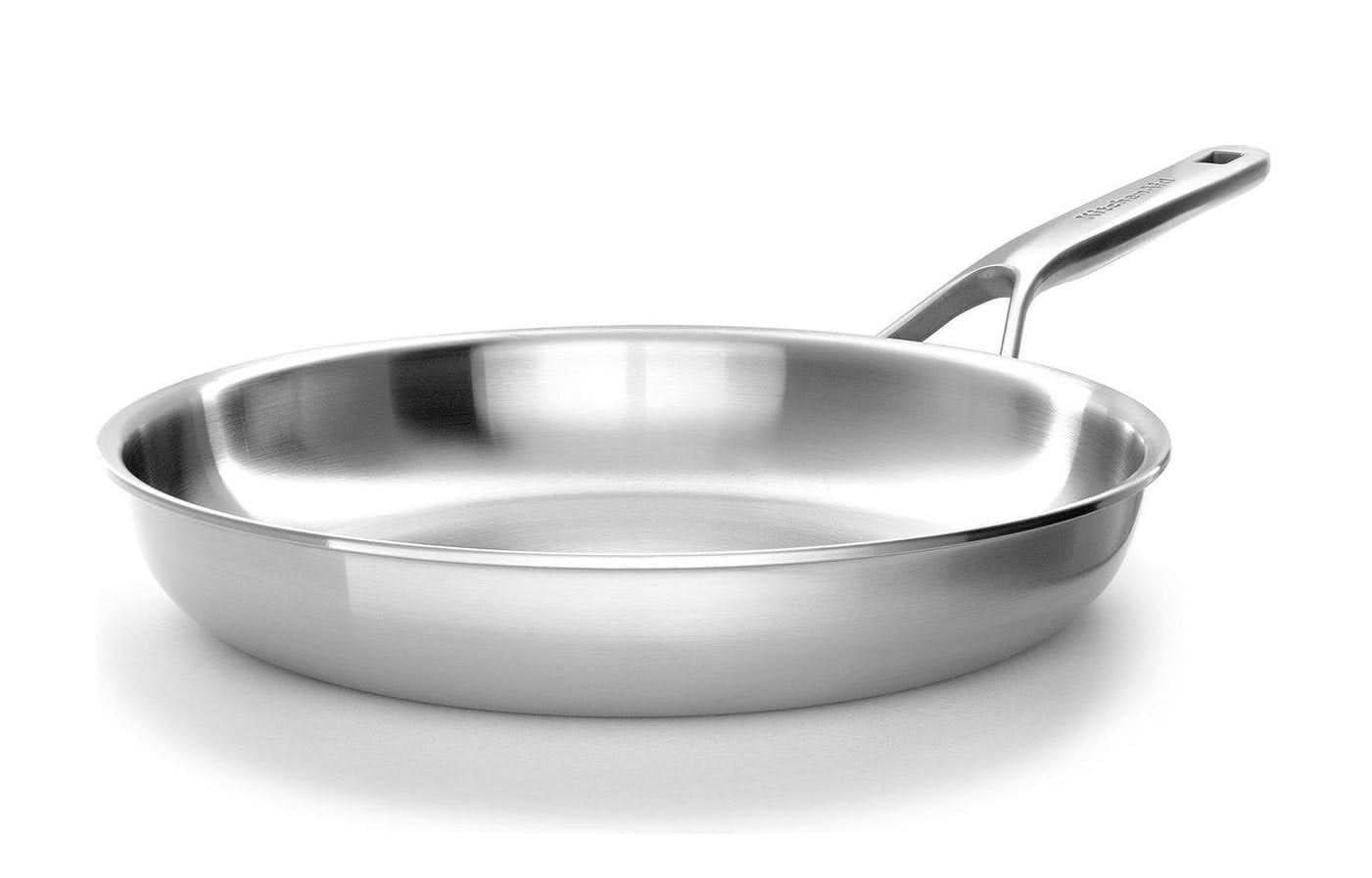 KitchenAid MultiPly Poêle En Inox 3 Couches 28 Cm, Sans Revêtement, Noyau Aluminium, Bord Verseur, Induction, Four 220°C, Lave-Vaisselle, Argent
