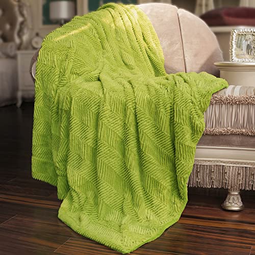 Home Soft Things Green Herringbone Brushed Throw Blanket, 50'' X 60'', Dark Citron, Lightweight Fluffy Plush Comfy Cozy Couch Bed Covers Suitable For Kids Adults Friends Home Décor #TOP27
