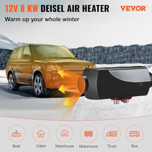 Image of VEVOR 8KW Diesel Air Heater with Muffler, 12V with Remote Control and LCD Switch for Vehicles, Trucks, Motorhomes, Boats, and Buses