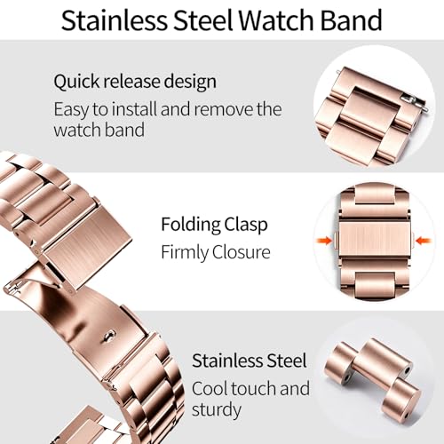 Image of BINLUN Stainless Steel Watch Band Replacement Brushed Finish Metal Watch Straps for Men and Women 20mm /22mm /24mm