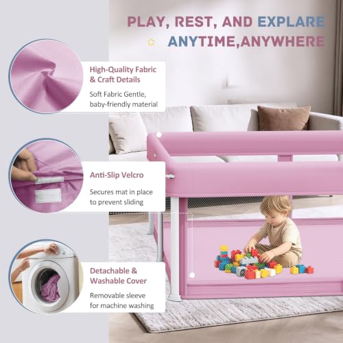 Image of TOREVSIOR Foldable Baby Playpen with Mat, 50 inchx50 inch Collapsible Playpen for Babies and Toddlers, Indoor & Outdoor Kids Safety Play Pen, Portable Play Yard, Foldable Baby Play Pen with 50 Ocean Balls