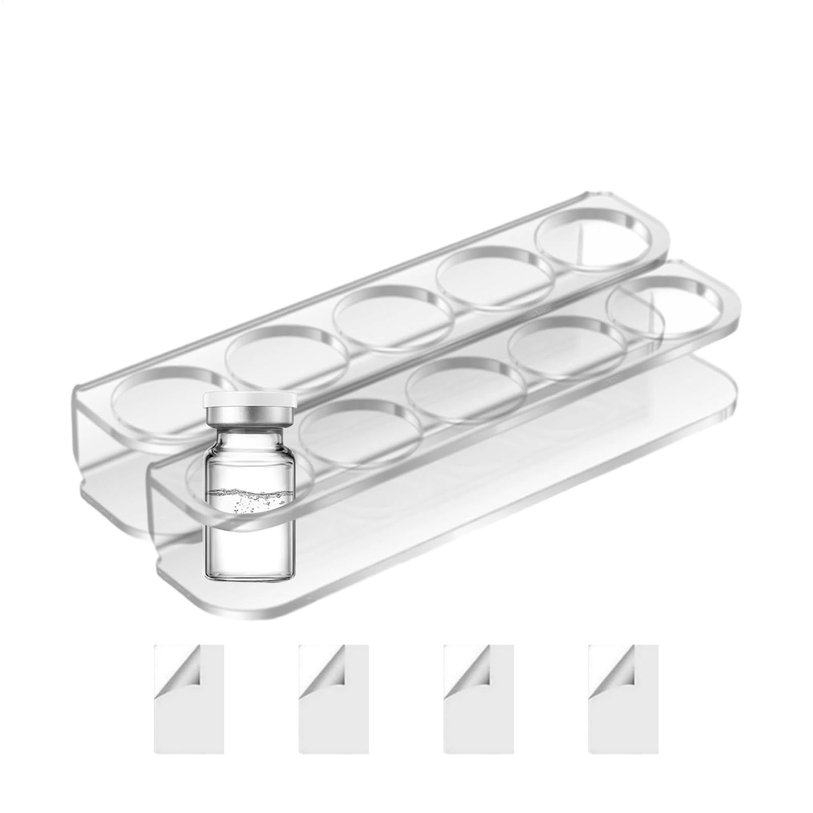 Wheel Storage for Refrigerator, 2 Pack Fridge Wall Bottles, 5 Slots Fridge Organiser, Holder for Refrigerators, Acrylic Bottle Shelf with 4 Double Adhesives for Refrigerators