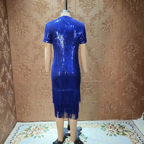 Image of Cololura Sexy Elegant Women Sequin Long Sleeve Tassel Bodycon Midi Dress Party Evening Gown Formal Dress