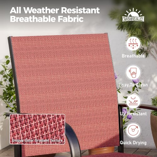 Image of SUNSHINE VALLEY 5pc Patio Dining Set, 37 inch Square Table & 4 Red Chairs