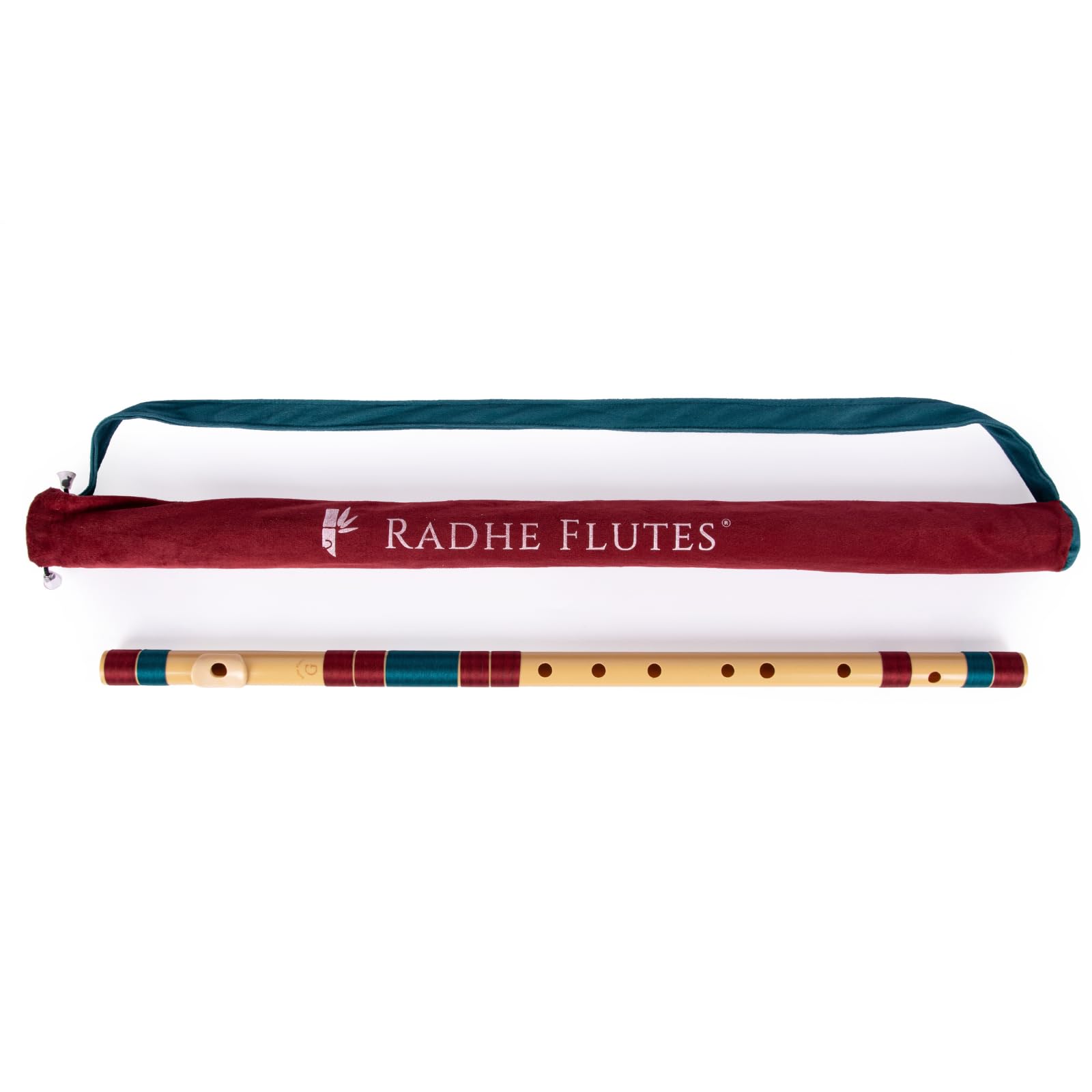 Radhe Flutes PVC Fiber Bass G With Velvet Cover (Beige Flute With Maroon & Dark Green Threads) 1