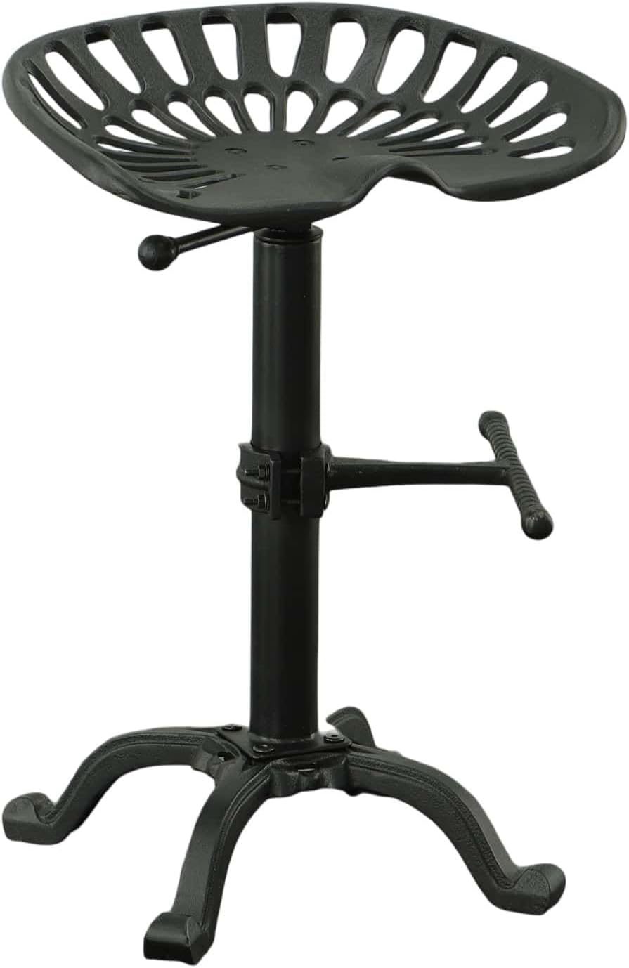 Carolina Chair & Table Adjustable Height Iron Tractor Seat Round Barstool – Vintage Powder Coated Finish Industrial Cast Iron Turned Leg Swivel Stool - Modern Metal Furniture for Bar, Kitchen (Black)