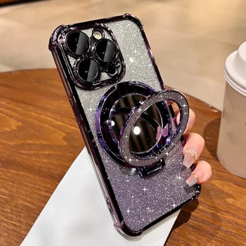 Coque de Luxe iPhone 12 Pro Max Violette Pailletée avec Support Gland Éclatant