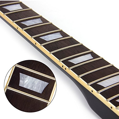 Kmise Electric Guitar Neck Maple Rosewood Solid Black Finish For Gibson LP Replacement 22 Fret (Black with trapezoid inlays)