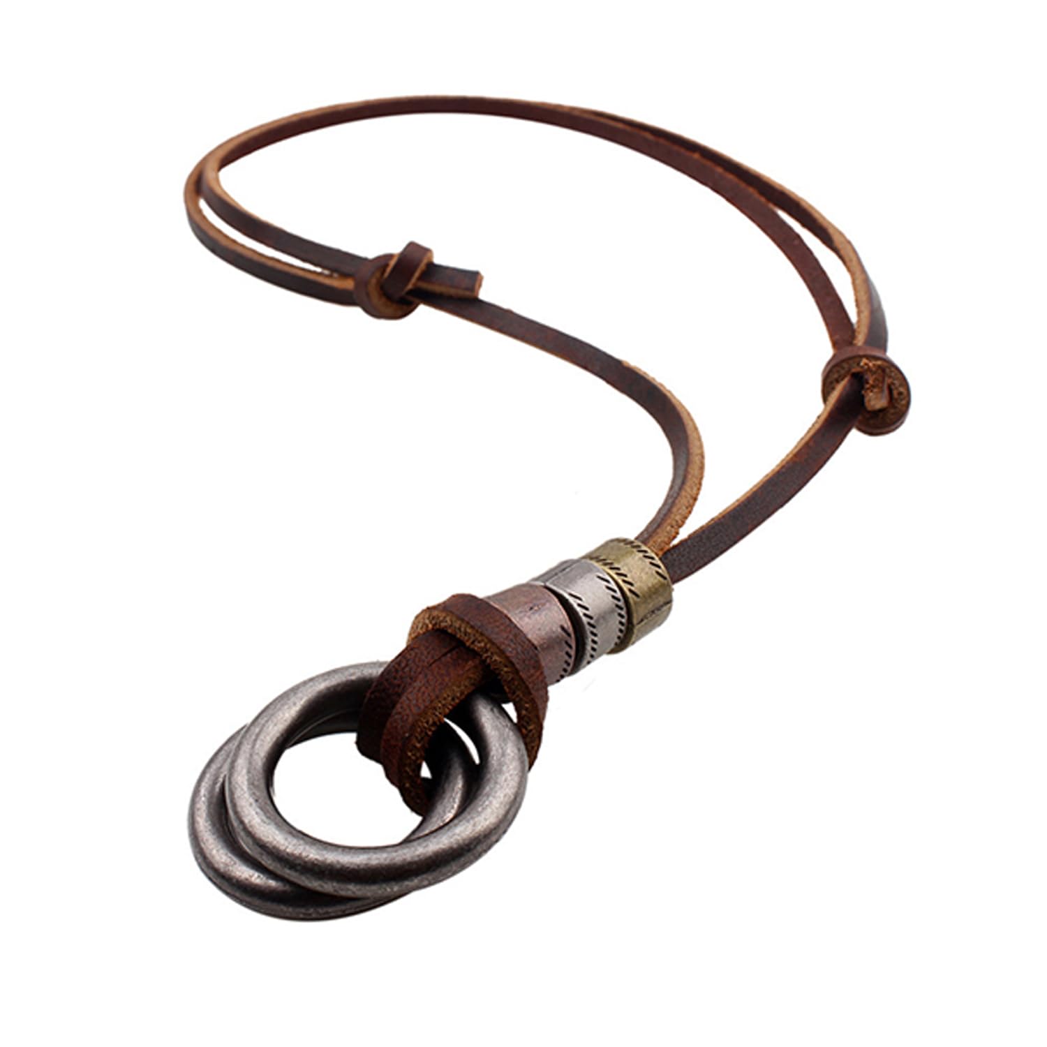 Gift Men-Tastic Collection Boho Bohemian Vintage Double Ring Pendant Adjustable Leather Cord Mens Necklace For Mens Women,Multi