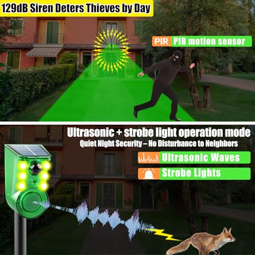Image of Solar Outdoor Motion Sensor Alarm - Ultrasound & Alarms 130db Motion Detector Loud Noise Maker,Strobe Light,for Home, Villa,Yard,Chicken coop,Farm,Barn.4 Work Modes.Say Goodbye to The Intruders 4Pack