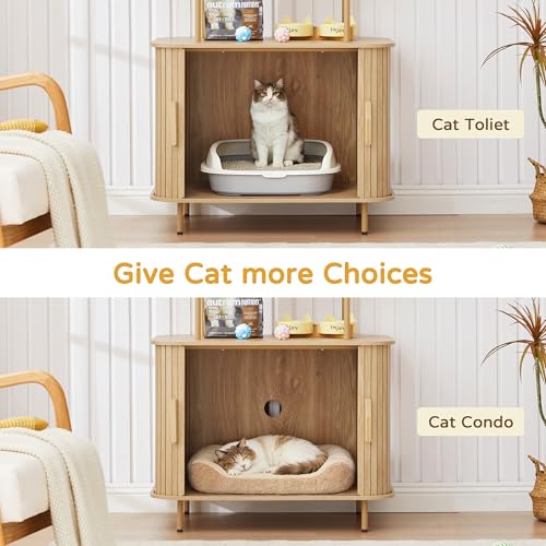 Image of 62 inch Sliding Door Hidden Cat Litter Box Enclosure with Shelves