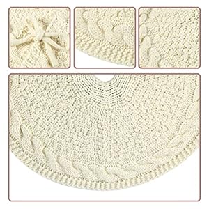 Sattiyrch Knit Christmas Tree Skirt, 18 inches Luxury Cable Knitted Thick Rustic Xmas Holiday Decoration, Burgundy (18in,White) Sattiyrch Knit Christmas Tree Skirt 18 inches Luxury Cable Knitted Thick Rustic Xmas Holiday Decoration Burgundy 18inWhite