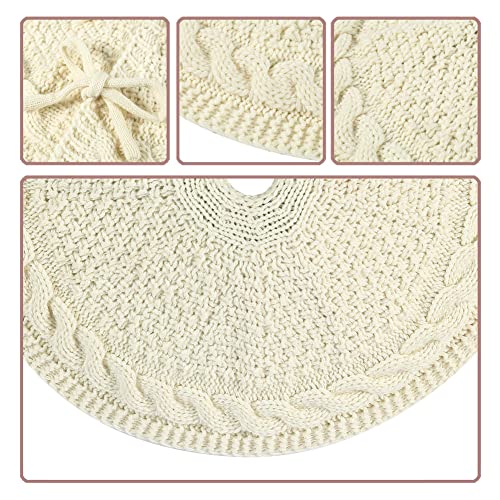 Sattiyrch-Knit-Christmas-Tree-Skirt-18-inches-Luxury-Cable-Knitted-Thick-Rustic-Xmas-Holiday-Decoration-Burgundy-18inWhite Sattiyrch Knit Christmas Tree Skirt 18 inches Luxury Cable Knitted Thick Rustic Xmas Holiday Decoration Burgundy 18inWhite
