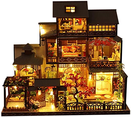 Luxuriöses DIY-Musik-Puppenhaus-Miniatur-Kit mit staubdichtem und LED-Licht Große japanische Villa Puppenhaus Möbel… – Bild 6