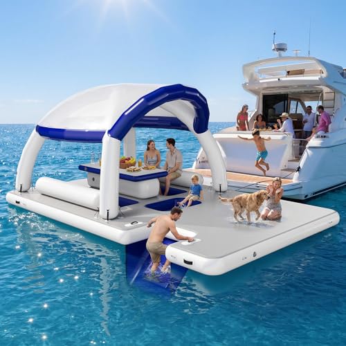 SPECRAFT Inflatable Floating Dock, 16.4x10x7.2 FT Water & Land Inflatable Platform with Canopy,...