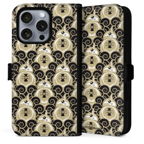 Custodia a portafoglio compatibile con Apple iphone 16 Pro Max per cellulare di similpelle Cover a libro Star Wars Pattern bb8 Merchandise nero
