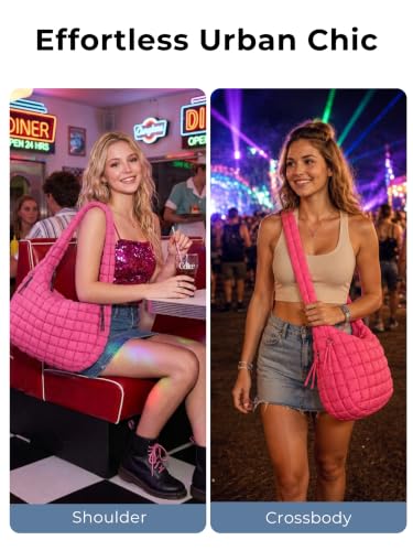 Image of Puffer Quilted Tote Bag for Women Nylon Crossbody Bags Puffy Purse Hobo Large Shoulder Bag Trendy