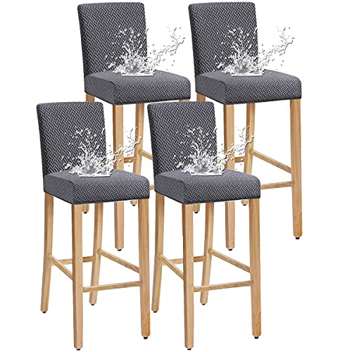 SHENGYIJING Stretch Waterproof Check Jacquard bar Chair Covers,Removable Washable Chair Slip Cover for Short Dining Chair Back Chair bar Stool Chair (Dark Gray1, Set of 4)