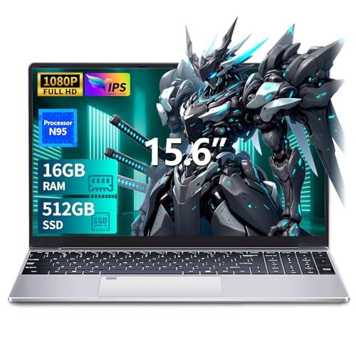 15,6 Pollici Portatile PC FHD Display, Processore Alder Lake N95 (4C/4T, fino 3,4 Hz) 16GB DDR4 RAM 512 GB SSD WiFi USB 3.0 HDMI BT Notebook Sblocco Impronta Digitale Tastiera Numerica Retroilluminata