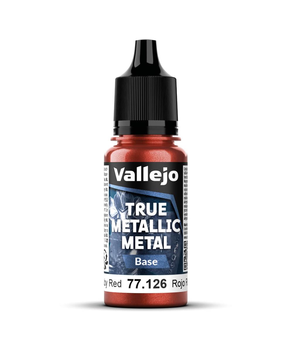 Vallejo True Metallic Paint Ruby Red 18 ml, High Coverage, Smooth Finish, Ideal for Brush Application, Mixable for Custom Shades โ image 1