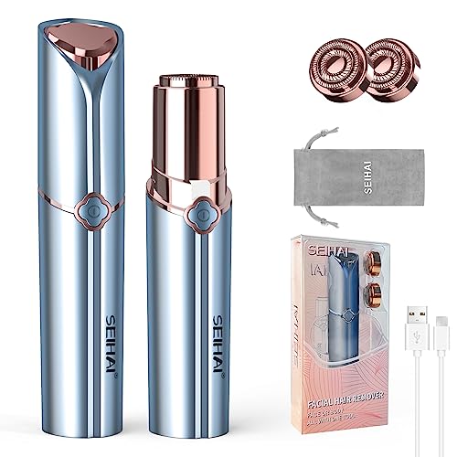 SEIHAI Facial Hair Remover for Women, Rechargeable Face Shavers for Women,Included 2 x Replacement Heads, Upper Lip, Chin, Face Hair Remover Peach Fuzz Remover