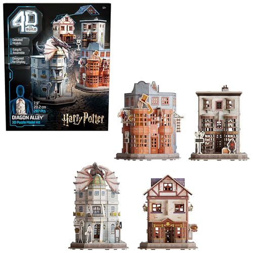 Juegos De Mesa, Home 4D Build, Harry Potter Diagon Alley - Kit de modelo de rompecabezas 3D, 4 edificios, 287 unidades, decoración de computadora de Harry Potter, rompecabezas 3D...