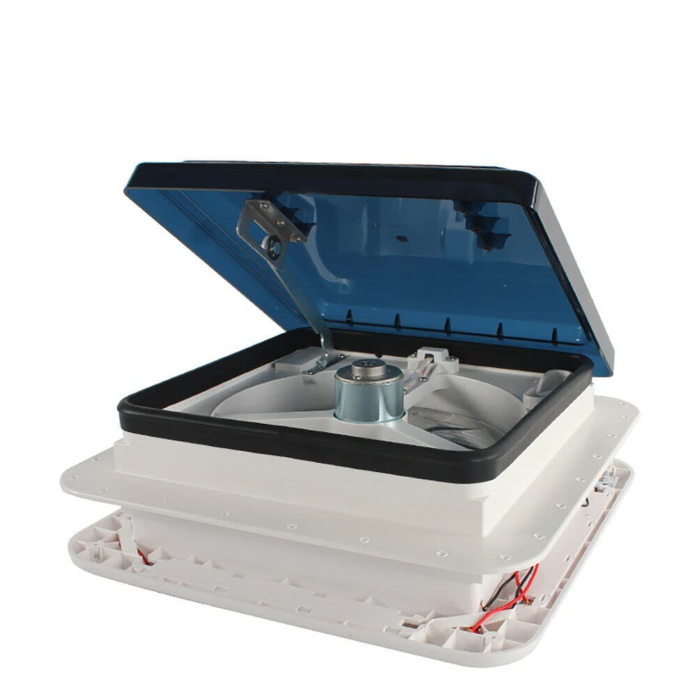 Ventilador de techo de 28 x 28 cm, ventilación para autocaravanas y caravanas, color blanco y negro, flujo de aire bidireccional, uso en verano e invierno