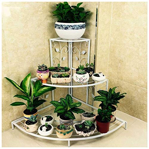 MTYLX Soporte de Flores, Hierro Forjado Pastoral Europeo Escalera de Esquina de Varias Capas Estante de Eta Balcón Sala de Estar Verde de Tres Pisos,Blanco,el 108X75X85Cm